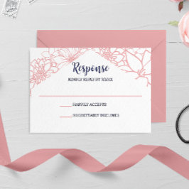 Cartão RSVP Casamento de Contorno Floral Rosa