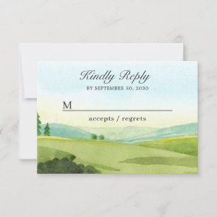 Cartão RSVP Casamento de cor-d-água da paisagem verde