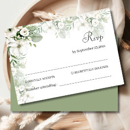 Cartão RSVP Casamento de cor-de-água com rosa floral verde-poe