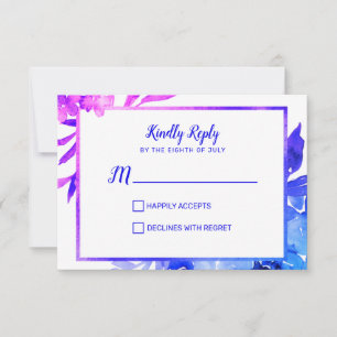 Cartão RSVP Casamento de Cor de Água do Ombre Floral Azul Rox
