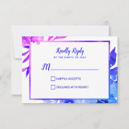 Cartão RSVP Casamento de Cor de Água do Ombre Floral Azul Roxo