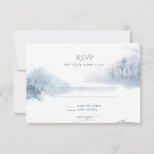 Cartão RSVP Casamento de Cor de Água Molhada Azul e Branca
