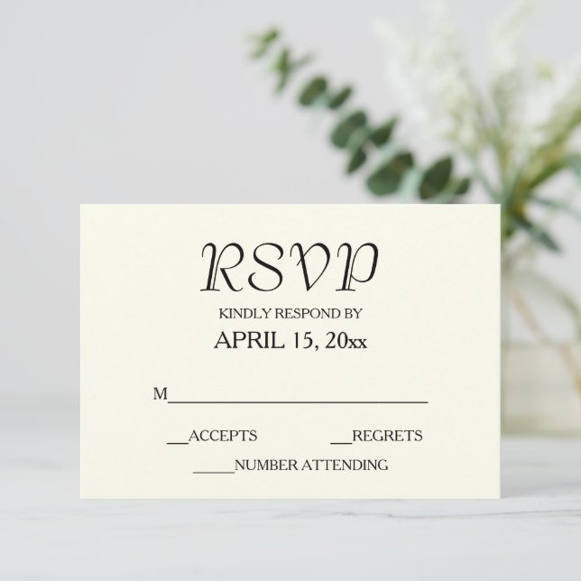 Cartão RSVP Casamento de Cor de Marfim Estilo Simples (Em pé/Frente)