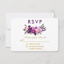 Cartão RSVP Casamento de Cor Flórida Roxo Ultra Violeta G