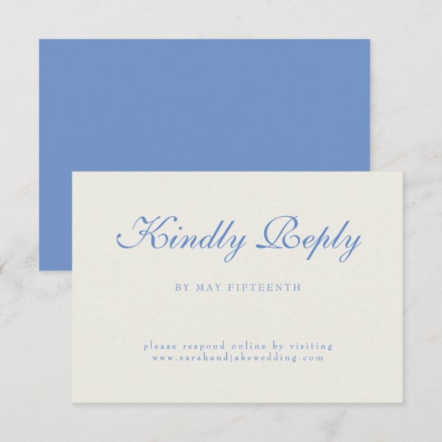 Cartão RSVP Casamento de Creme de Texto Azul (Frente/Verso)