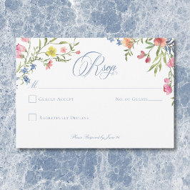 Cartão RSVP Casamento de Crest de Pastel Azul e Derramado Eleg