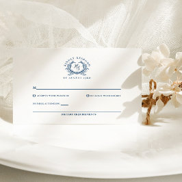 Cartão RSVP Casamento de Crest do Monograma Azure Azure Blue