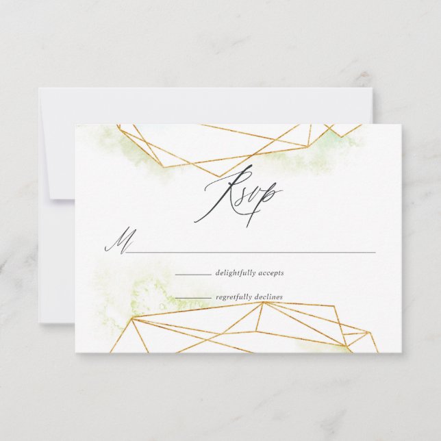 Cartão RSVP Casamento de Cristal Geométrico por Aquarela (Frente)