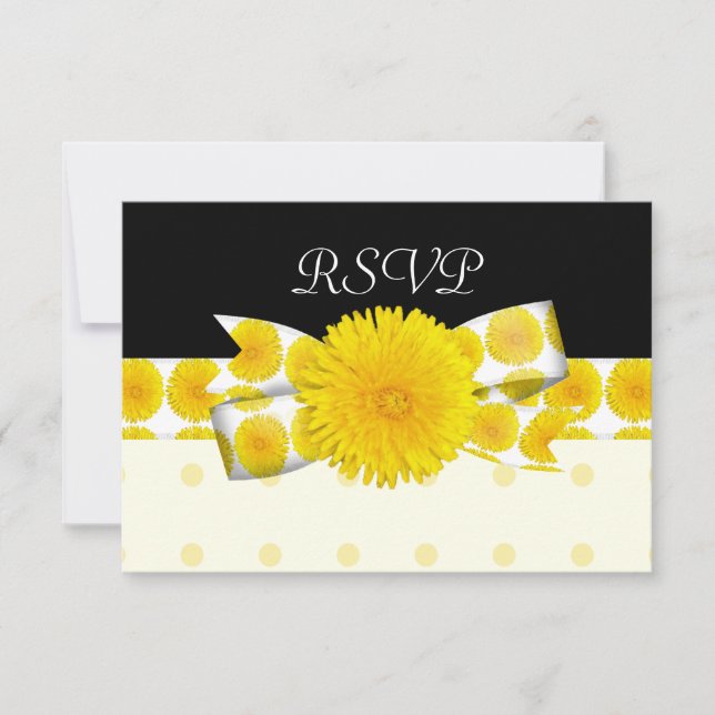 Cartão RSVP Casamento de Dandelion Amarelo Springtime (Frente)