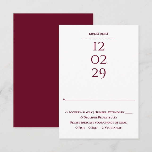 Cartão RSVP Casamento de Data Especial Simples Borgonha (Frente/Verso)