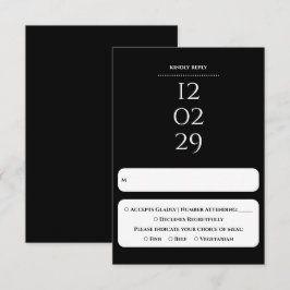 Cartão RSVP Casamento de Data Especial Simples Preto e Branco