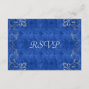 Cartão RSVP Casamento de Deco de Veludo Azul e Branco