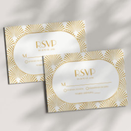 Cartão RSVP Casamento de Deco Geométrico Dourado Elegante