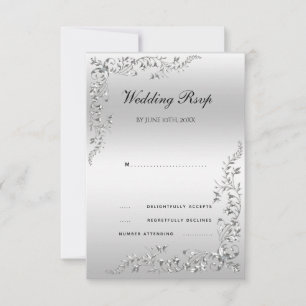 Cartão RSVP Casamento de decoração de prata
