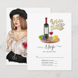 Cartão RSVP Casamento de Degustação de Vinho de Garota Frances