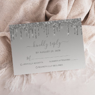 Cartão RSVP Casamento de Derramamento de Silver Glitter
