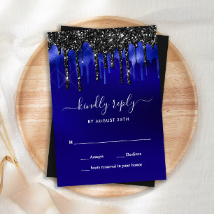 Cartão RSVP Casamento de Derramamentos de Lantera Azul Elegant