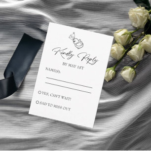 Cartão RSVP Casamento de Desenho de Mão Negra e Branca