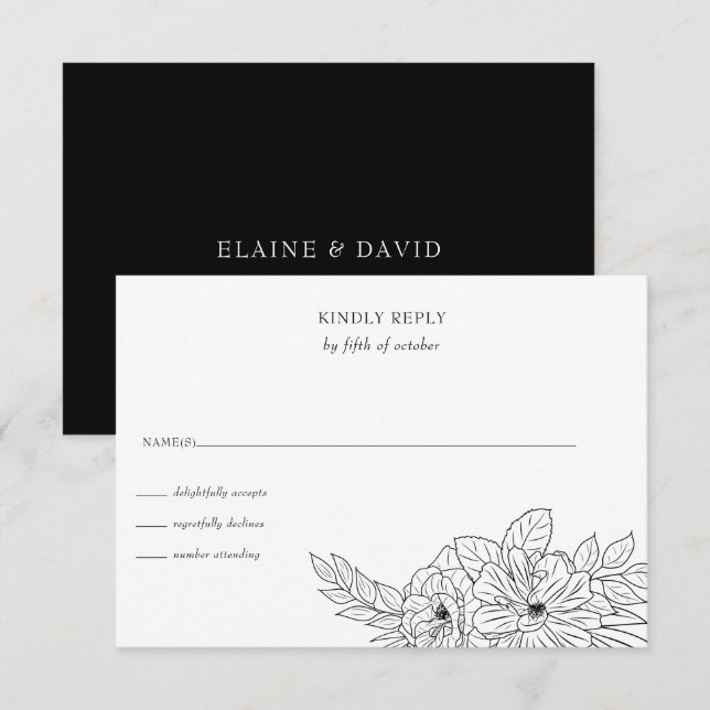 Cartão RSVP Casamento de Desenho Floral Elegante Mínimo (Frente/Verso)