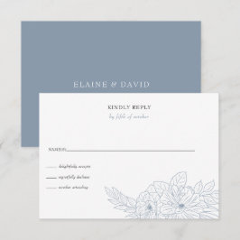 Cartão RSVP Casamento de Desenho Floral Mínimo Elegante Azul D