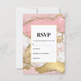 Cartão RSVP Casamento de Design de Mármore Rosa Dourado de Lux
