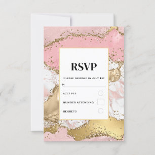 Cartão RSVP Casamento de Design de Mármore Rosa Dourado de Lux