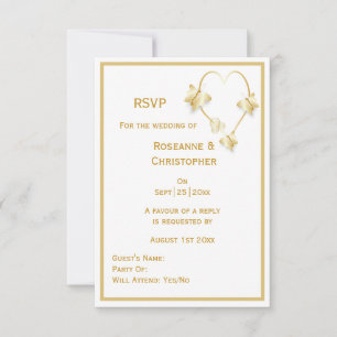 Cartão RSVP Casamento de Design do Coração de Borboletas Color