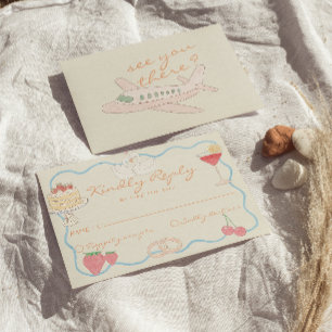 Cartão RSVP Casamento de Destino Arte Novo Retro Desenhada à M