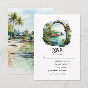 Cartão RSVP Casamento de Destino com Aquarela na Península de
