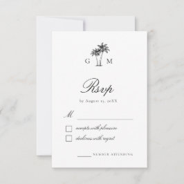 Cartão RSVP Casamento de Destino com Monograma de Palmeira Tro