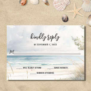 Cartão RSVP Casamento de Destino Costeiro de Praia de Watercol