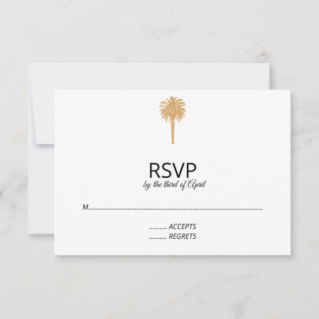 Cartão RSVP Casamento de Destino da Árvore Dourada de Praia Tr (Frente)