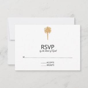 Cartão RSVP Casamento de Destino da Árvore Dourada de Praia Tr
