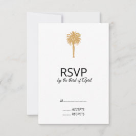 Cartão RSVP Casamento de Destino da Árvore Dourada de Praia Tr