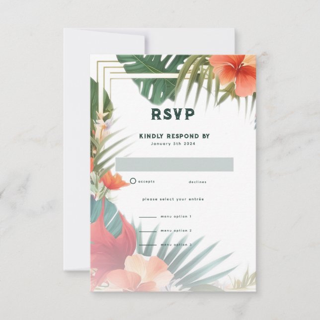 Cartão RSVP Casamento de Destino das Flores Tropicais (Frente)