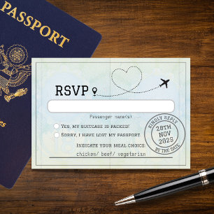 Cartão RSVP Casamento de Destino de Passaporte