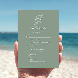Cartão RSVP Casamento de Destino de Praia de Sage Green Seashe