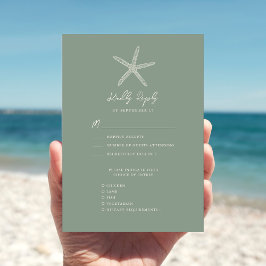 Cartão RSVP Casamento de Destino de Praia de Sage Green Starfi
