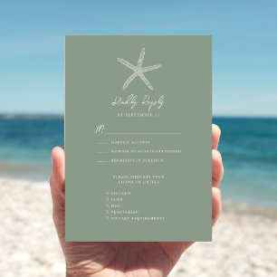 Cartão RSVP Casamento de Destino de Praia de Sage Green Starfi