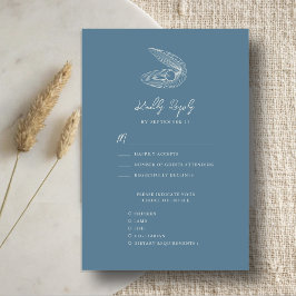 Cartão RSVP Casamento de Destino de Praia de Seashell Azul Dus