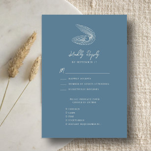 Cartão RSVP Casamento de Destino de Praia de Seashell Azul Dus