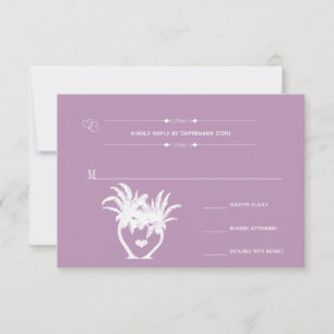 Cartão RSVP Casamento de Destino de Praia Púrpura de Lavanda D