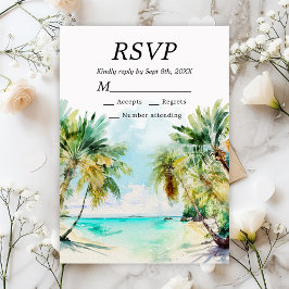 Cartão RSVP Casamento de Destino de Praia Tropical