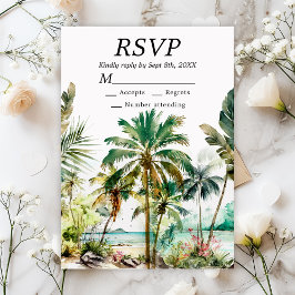 Cartão RSVP Casamento de Destino de Praia Tropical