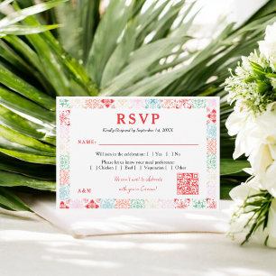 Cartão RSVP Casamento de destino de QR da cor aquática tropica