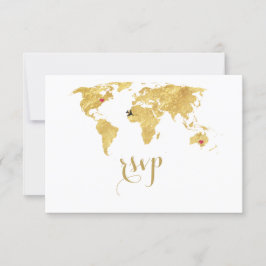 Cartão RSVP Casamento de Destino do Mapa do Mundo de Folha de