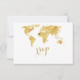 Cartão RSVP Casamento de Destino do Mapa do Mundo de Folha de
