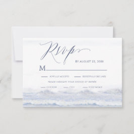 Cartão RSVP Casamento de Destino do Oceano Azul e Branco