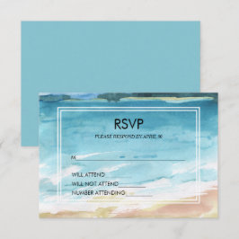Cartão RSVP Casamento de Destino do Oceano de Praia Watercolor