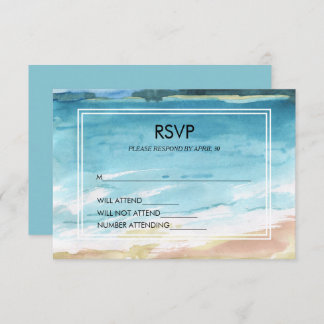 Cartão RSVP Casamento de Destino do Oceano de Praia Watercolor